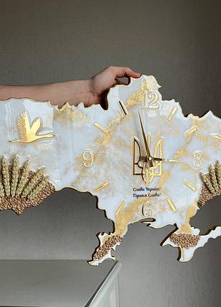 Годинник настінний з епоксидної смоли "карта україни" 70х45 см