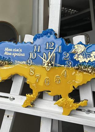 Годинник настінний з епоксидної смоли "карта україни" 50x34 см
