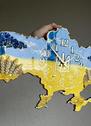 Часы настенные из эпоксидной смолы "карта украины" 150х100 см