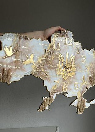 Часы настенные из эпоксидной смолы "карта украины" 100х64 см