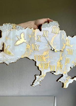 Годинник настінний з епоксидної смоли "карта україни" 120х76 см