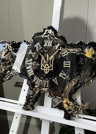 Часы настенные из эпоксидной смолы "карта украины" 90x58 см