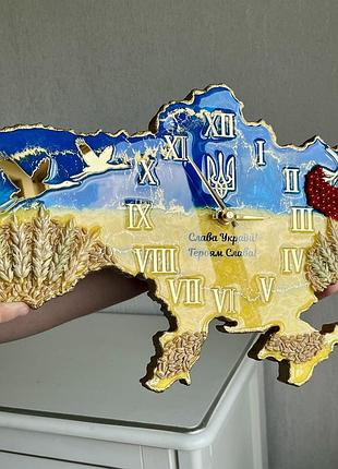Годинник настінний з епоксидної смоли "карта україни" 150х100 см