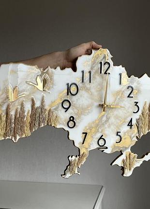 Годинник настінний з епоксидної смоли "карта україни" 50x32 см