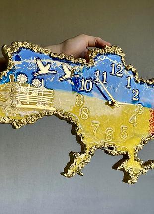 Часы настенные из эпоксидной смолы "карта украины" 140х90 см