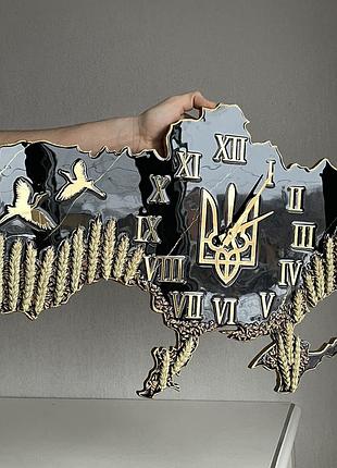 Годинник настінний з епоксидної смоли "карта україни" 50x32 см