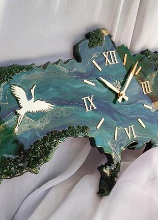 Годинник настінний з епоксидної смоли "карта україни" 80х51 см