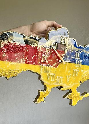 Часы настенные из эпоксидной смолы "карта украины с германией" 130х83 см
