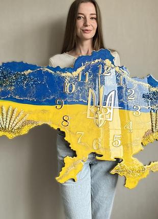 Годинник настінний з епоксидної смоли "карта україни" 110х71 см