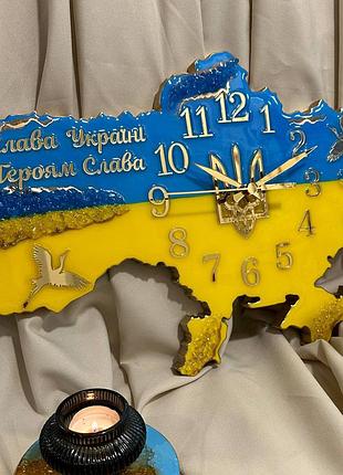 Годинник настінний з епоксидної смоли "карта україни" 90x60 см