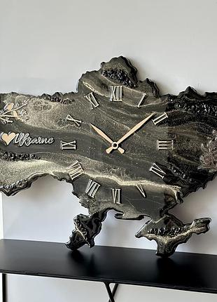 Часы настенные из эпоксидной смолы "карта украины" 40x27 см