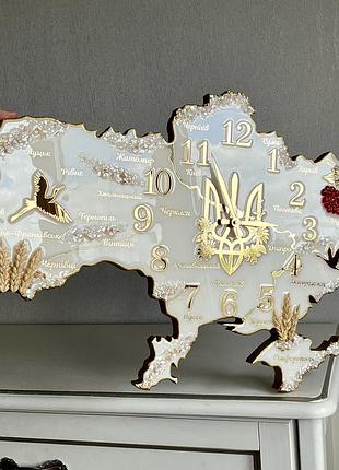 Годинник настінний з епоксидної смоли "карта україни" 140х90 см