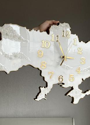 Часы настенные из эпоксидной смолы "карта украины" 50x32 см
