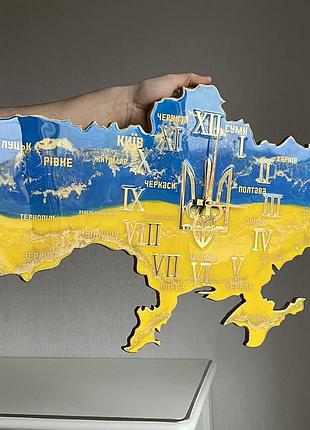 Часы настенные из эпоксидной смолы "карта украины" 130х83 см