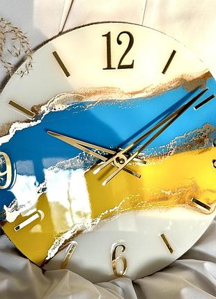 Годинник настінний круглий з епоксидної смоли "прапор україни" 45x45 см