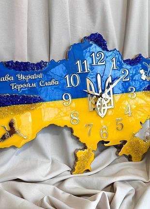 Часы настенные из эпоксидной смолы "карта украины" 130x83 см
