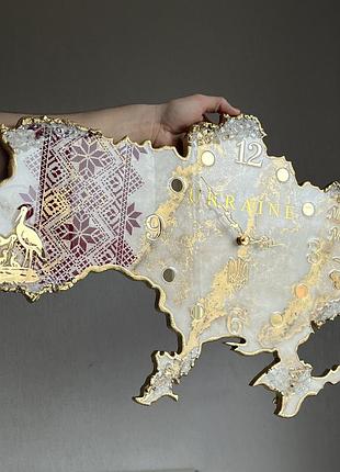 Часы настенные из эпоксидной смолы "карта украины" 80х51 см