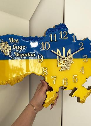 Часы настенные из эпоксидной смолы "карта украины" 90x60 см