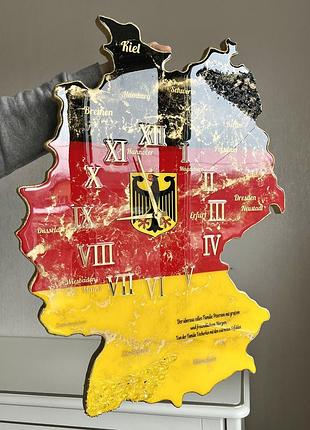 Часы настенные из эпоксидной смолы "карта германии" 50х37 см