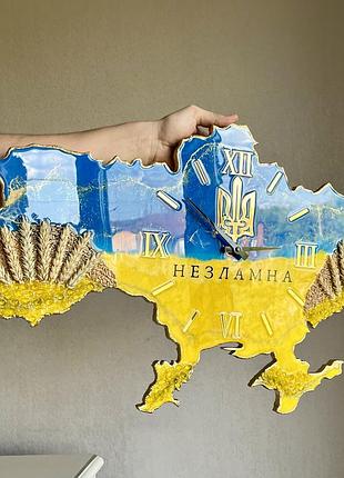 Часы настенные из эпоксидной смолы "карта украины" 150х100 см