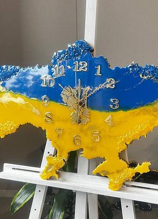 Часы настенные из эпоксидной смолы "карта украины" 100x65 см