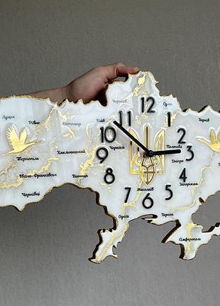 Годинник настінний з епоксидної смоли "карта україни" 100х64 см