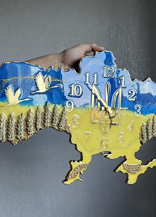 Часы настенные из эпоксидной смолы "карта украины" 140х90 см