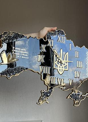Часы настенные из эпоксидной смолы "карта украины" 80х51 см