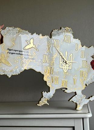 Часы настенные из эпоксидной смолы "карта украины" 130х83 см