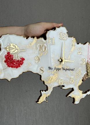 Годинник настінний з епоксидної смоли "карта україни" 100х64 см