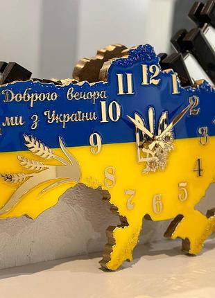 Часы настенные из эпоксидной смолы "карта украины" 80x53 см