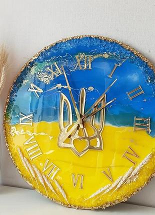 Годинник настінний круглий з епоксидної смоли "прапор україни" 95x95 см