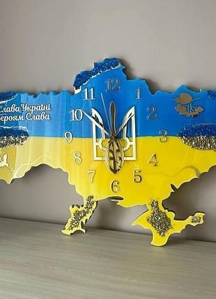 Годинник настінний з епоксидної смоли "карта україни" 130х83 см