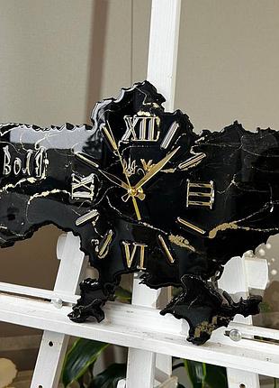Годинник настінний з епоксидної смоли "карта україни" 60x40 см