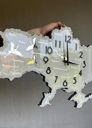 Часы настенные из эпоксидной смолы "карта украины" 100х64 см