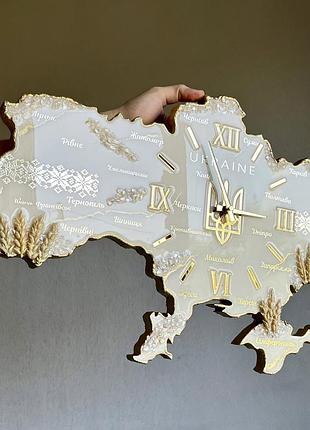 Часы настенные из эпоксидной смолы "карта украины" 110х71 см