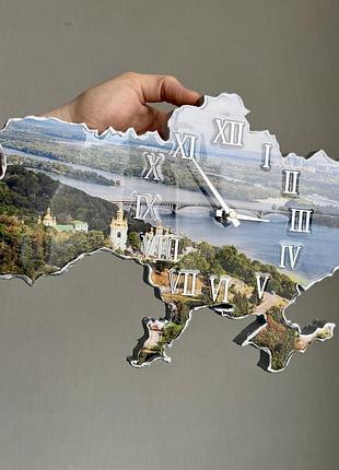 Годинник настінний з епоксидної смоли "карта україни" 120х76 см