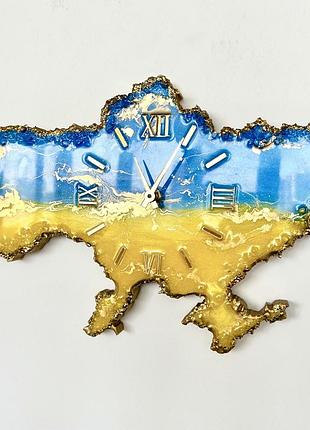 Часы настенные из эпоксидной смолы "карта украины" 40x25 см