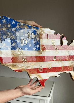 Годинник настінний з епоксидної смоли "карта сша" 70х45 см