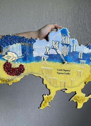 Годинник настінний з епоксидної смоли "карта україни" 50x32 см