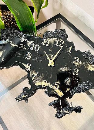 Годинник настінний з епоксидної смоли "карта україни" 90x58 см