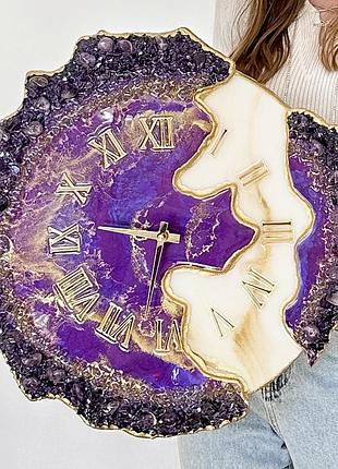 Часы объемные настенные из эпоксидной смолы "лепестки" 50х40 см