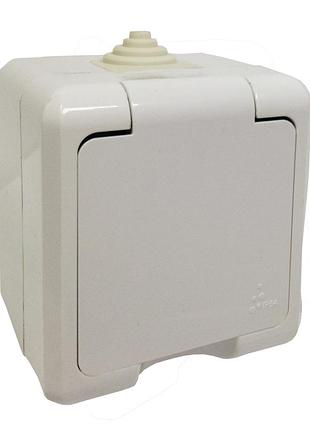 Розетка aqua одинарна вологозахисна з кришкою з/з накл. біла 16а ip54 (18127) тм lumano