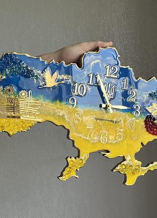 Часы настенные из эпоксидной смолы "карта украины" 150х100 см