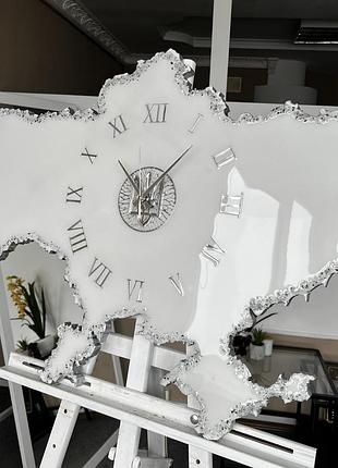 Годинник настінний з епоксидної смоли "карта україни" 100x65 см