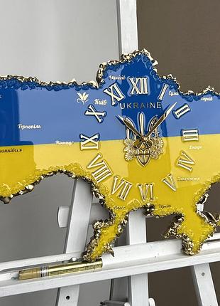 Годинник настінний з епоксидної смоли "карта україни" 60x40 см