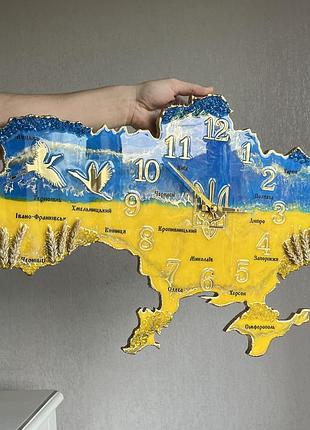 Годинник настінний з епоксидної смоли "карта україни" 140х90 см