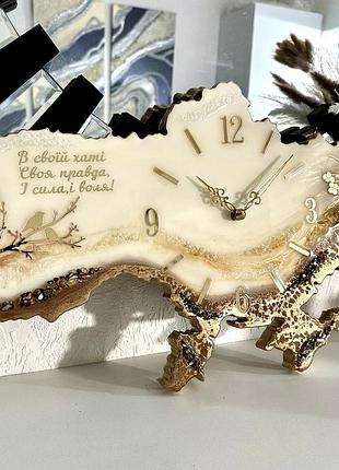 Годинник настінний з епоксидної смоли "карта україни" 50x34 см
