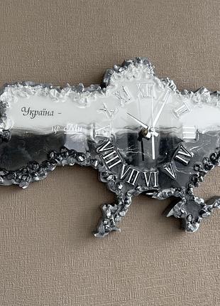 Годинник настінний з епоксидної смоли "карта україни" 60x40 см