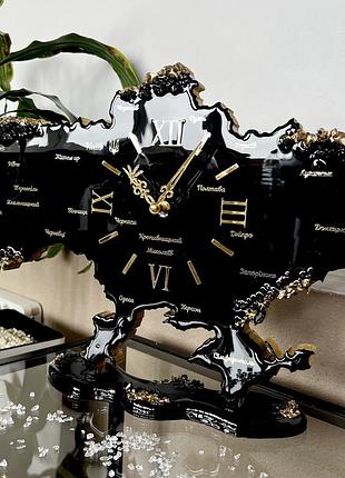 Часы настольные из эпоксидной смолы "карта украины" 50х34 см